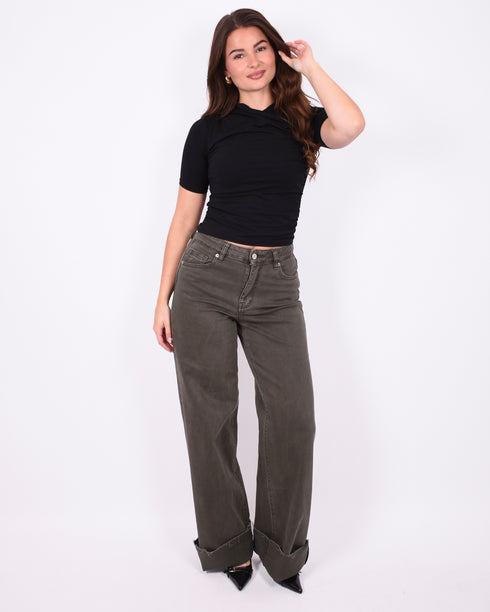 tall wide leg stretch jeans dark green