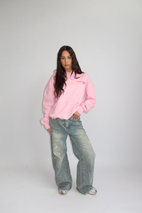 priority work from home hoodie pink