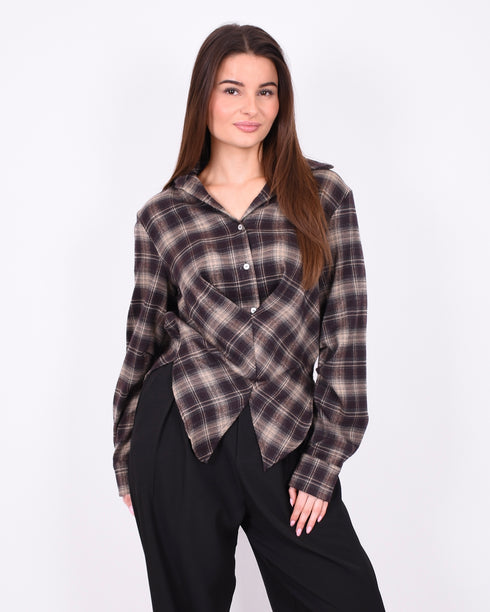 snatch checkered blouse taupe