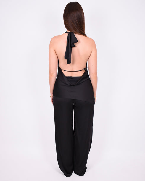 satin halter set black