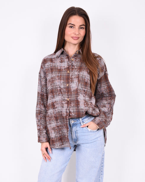 washed checkered flannel brown