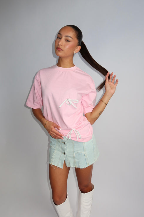 Priority bow tee pink