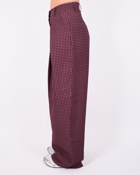 pleated checkered pants bordeaux