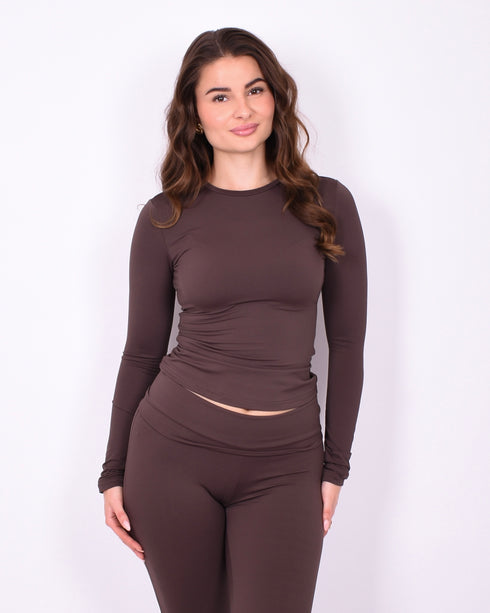 soft long sleeve top brown