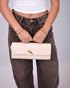 Gevlochten pu clutch crème