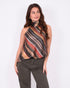 satin striped halter top green