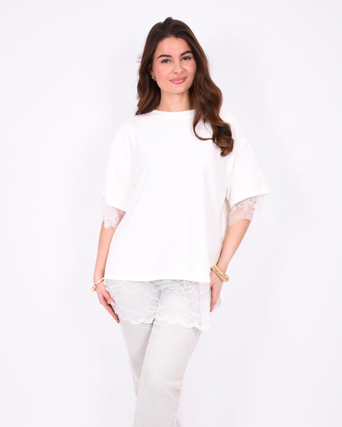 lace back split t-shirt white