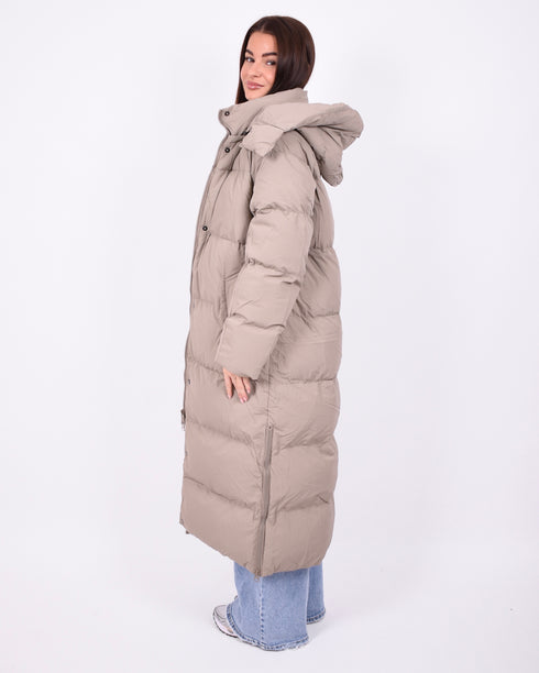 maxi puffer coat taupe