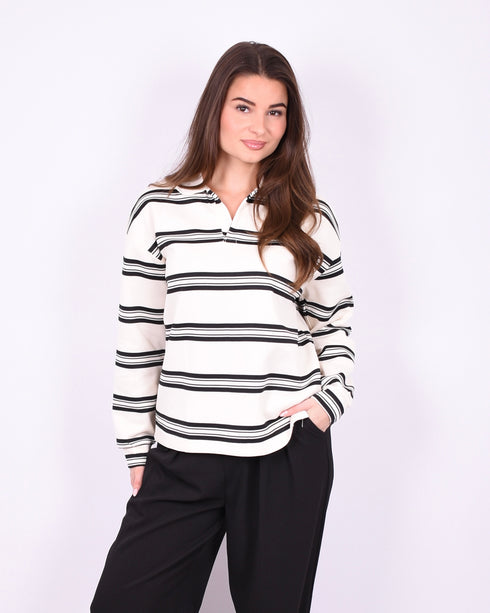 striped polo sweater creme