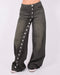 Button wide leg jeans dark green