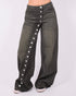 Button wide leg jeans dark green