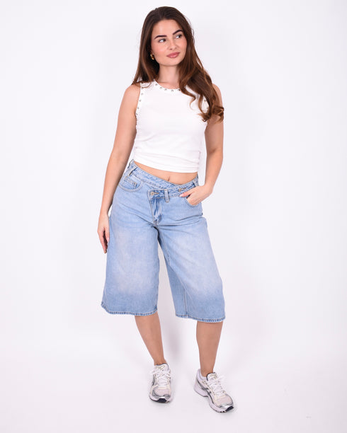 cross waist stretch jort