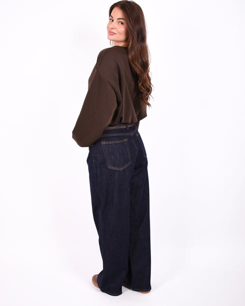 Leather waist jeans dark blue