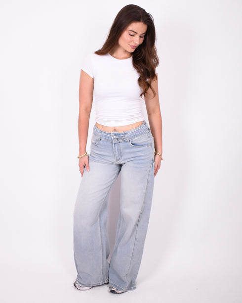 double wide leg stretch jeans light blue