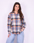 checkered rhinestone blouse blue/orange