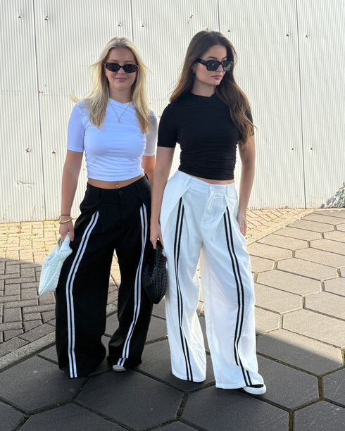 stripe pleated pants black