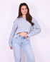 checkered rhinestone blouse light blue