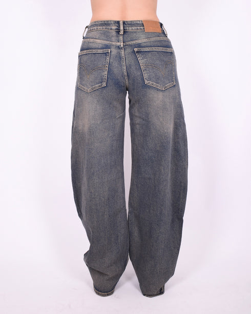 dark vintage barrel stretch jeans
