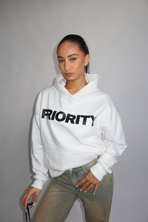 Priority minimalistic hoodie white