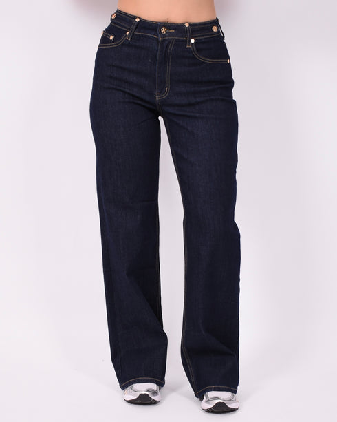 Gold detail stretch jeans dark blue