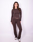 fold over flared pants brown