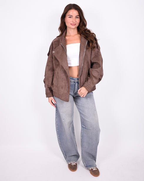 suede bomber jacket brown