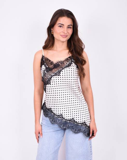 Satin polkadot top white