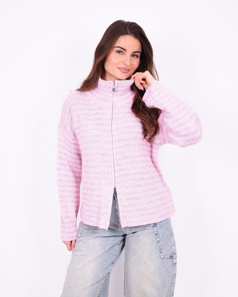 Striped knit vest pink/grey