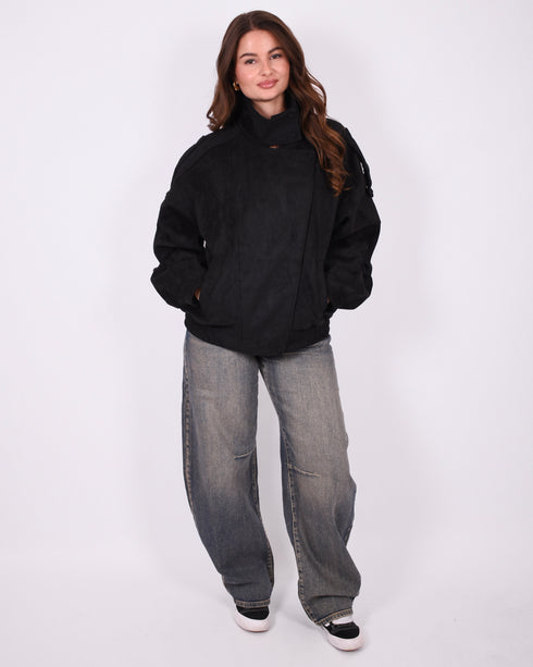 suede bomber jacket black