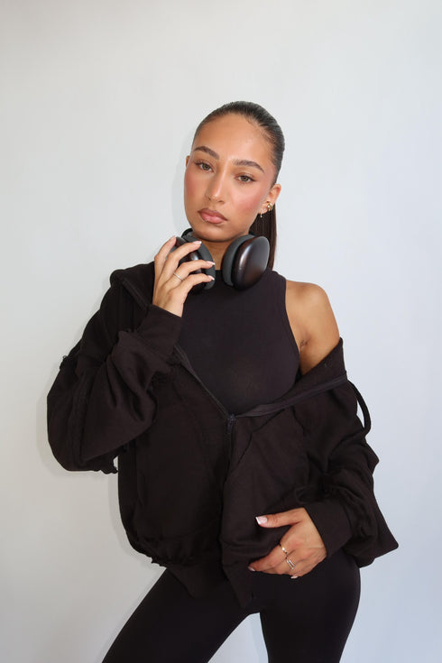 Priority zip up hoodie black