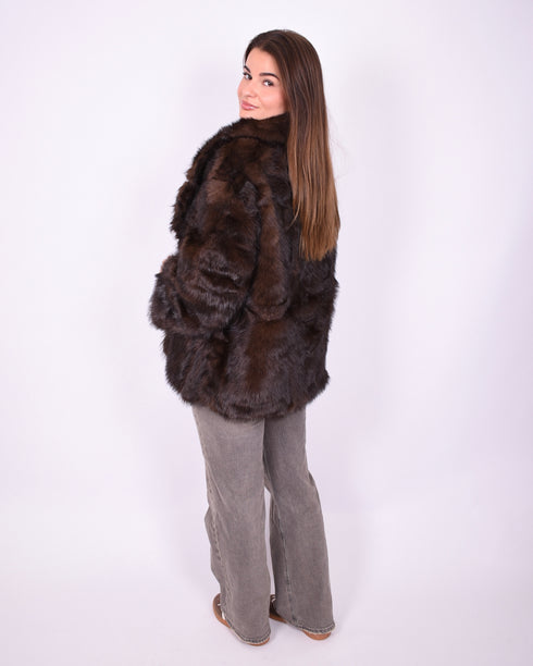 faux fur coat brown