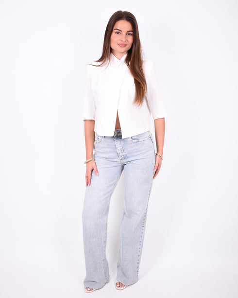 button split blazer white
