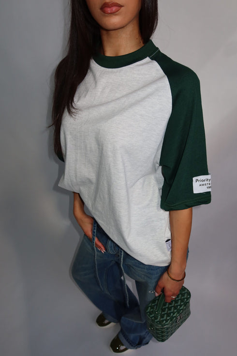 priority baseball tee grey/green