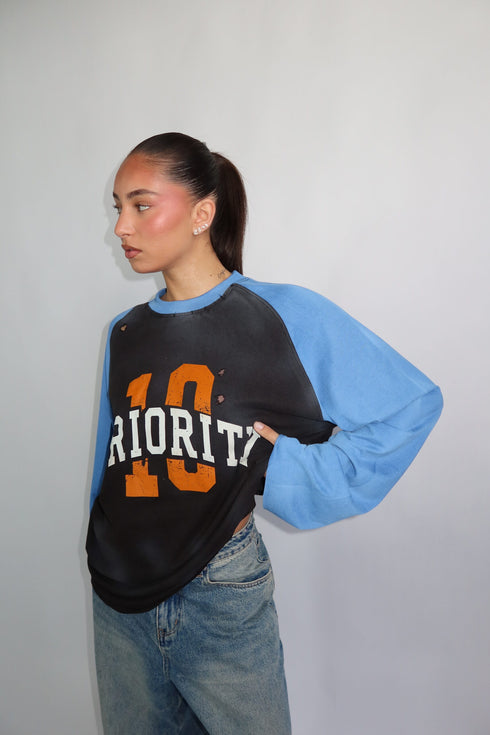 Priority ‘10’ Distressed Longsleeve Blue