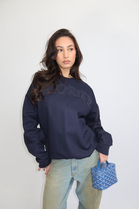 priority distressed logo sweater navy