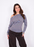 Striped off shoulder top blue/brown