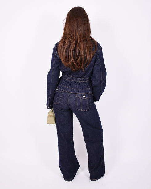 pocket wide leg stretch jeans dark blue