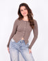 Elena button top dark taupe