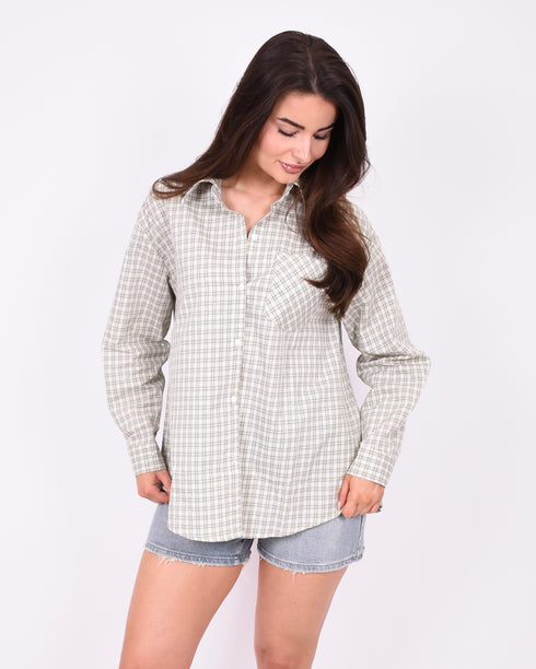 Checked rhinestone blouse matcha