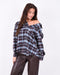 Checkered rhinestone blouse light blue