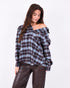 Checkered rhinestone blouse light blue