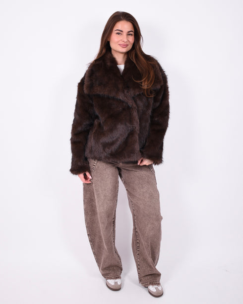 faux fur coat brown