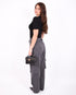 Foldover checkered pants grey