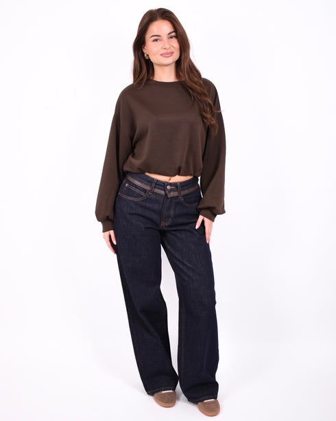 Leather waist jeans dark blue