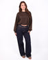 Leather waist jeans dark blue