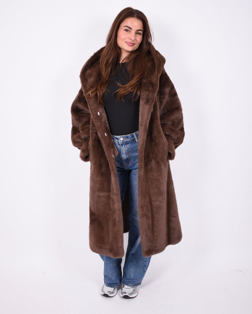 maxi faux fur coat brown