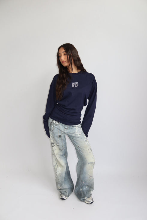 priority monogram snatched longsleeve navy