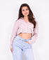 Checked rhinestone blouse light pink