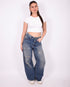 Foldover ripped barrel jeans medium blue
