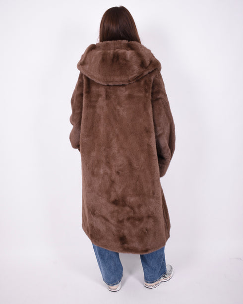 maxi faux fur coat brown